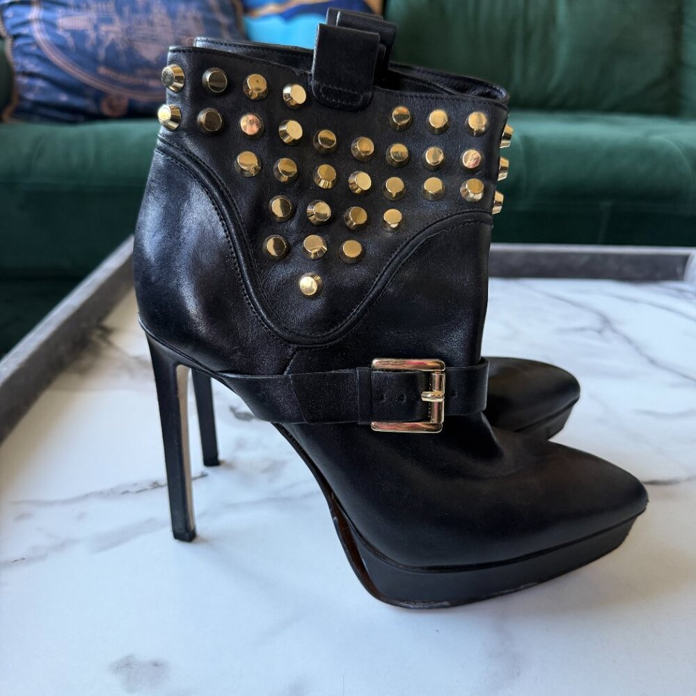 Michael Kors Bryn Black Leather Studded Stiletto Booties Size 7.5 - Picture 2 of 10